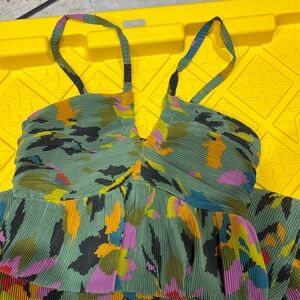 Sincerly Jules Olive-Green Multicolor Pleated Sundress
